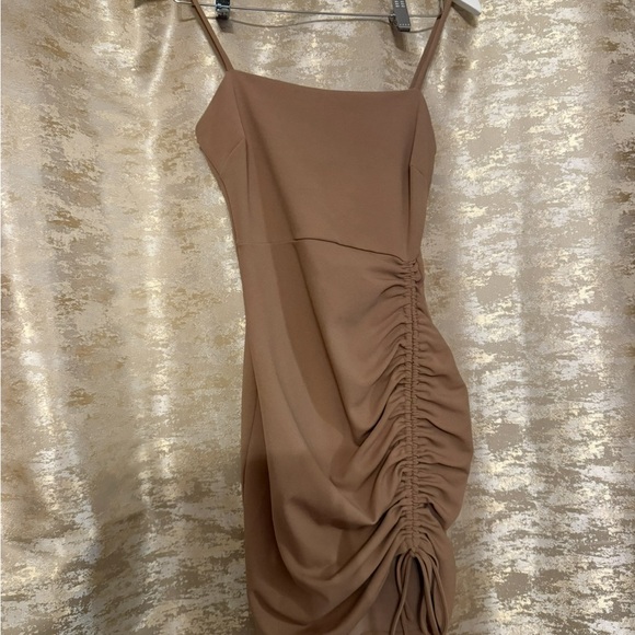 Windsor Tan Ruched Mini Dress - Picture 2 of 4